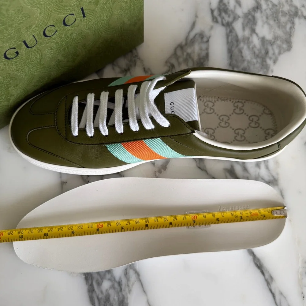 Gucci G74 Leather Sneakers Olive Green Blue Orange Web Stripe 858981 Mens 9G